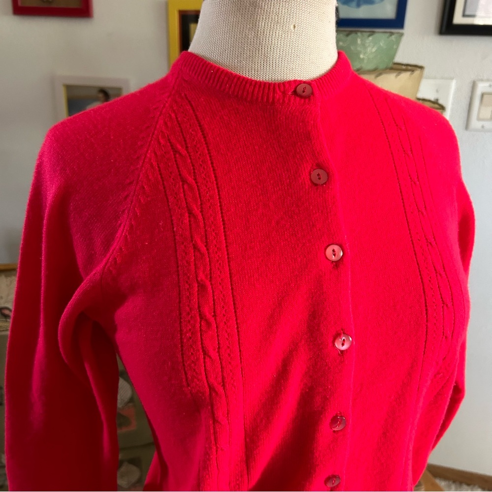 SOLD SOLD Vintage 1950s Sweater Red Orange Cardigan M L Pinup Rockabilly 50s - Picture 5 of 8
